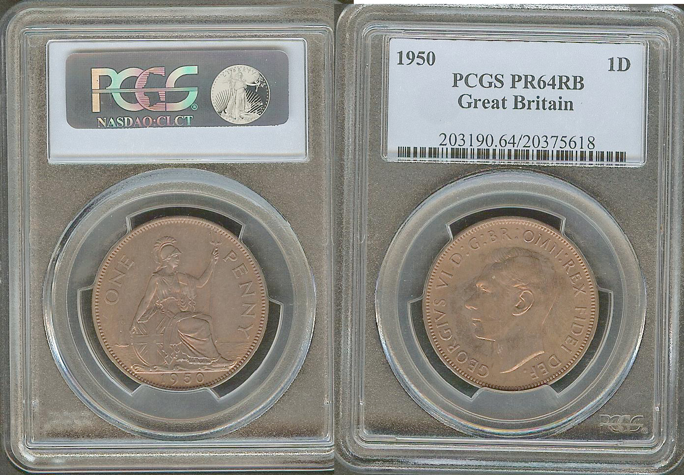 English penny 1950 PCGS PR64RB